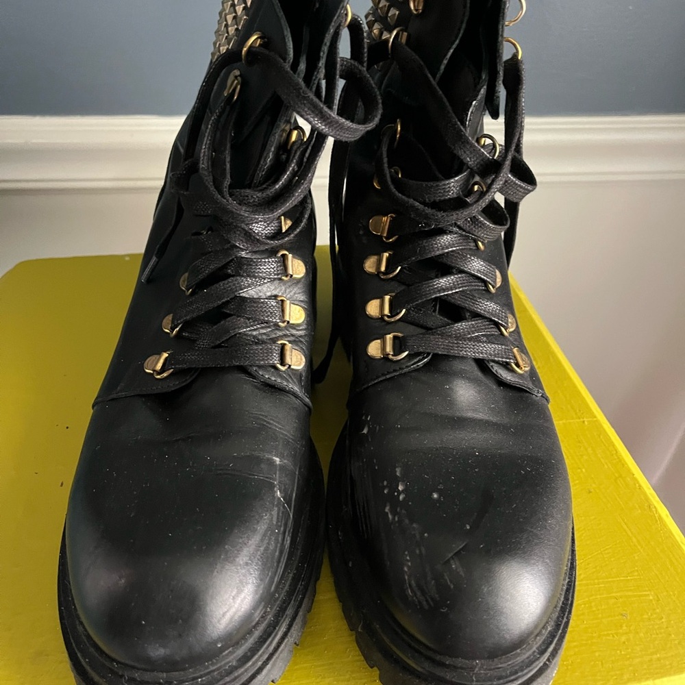 Black Combat Boots with Gold Accents